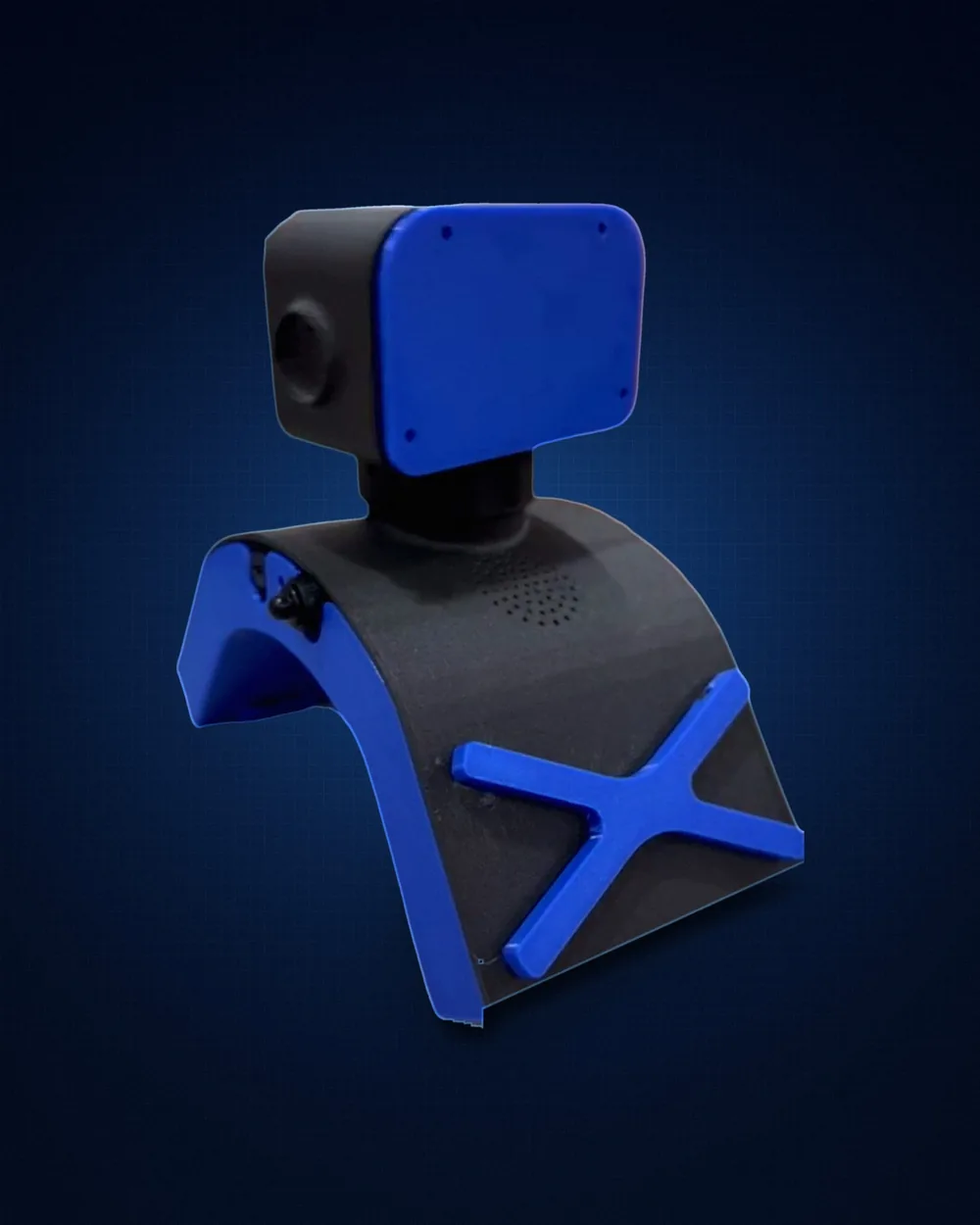 V1 with its head turned to show the blue back plate